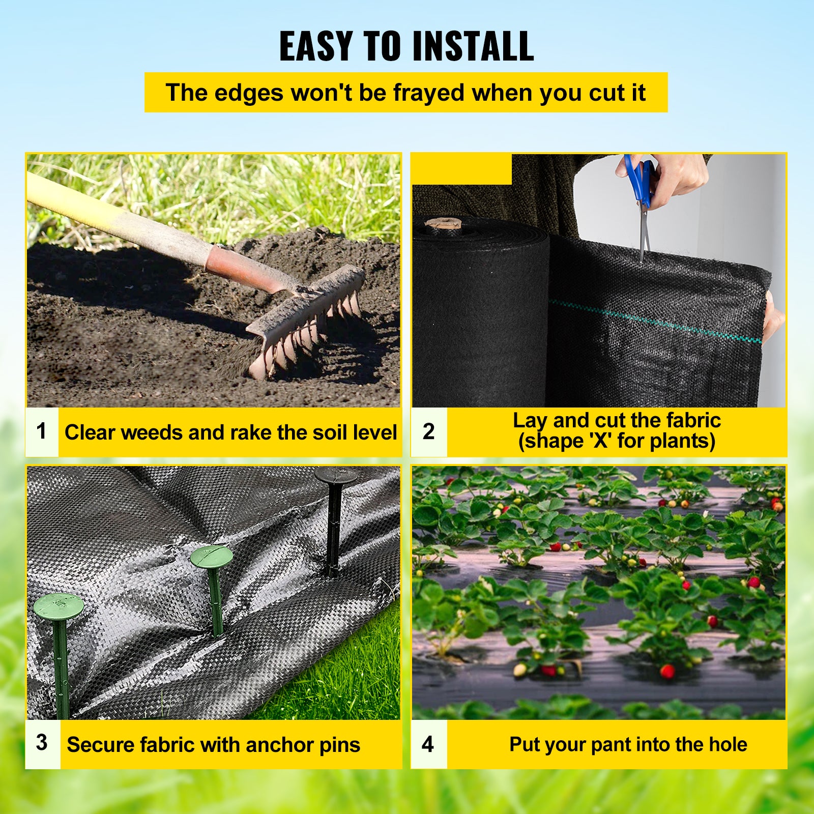 VEVOR Garden Weed Barrier Fabric, 5.8 OZ Heavy Duty Landscape Fabric