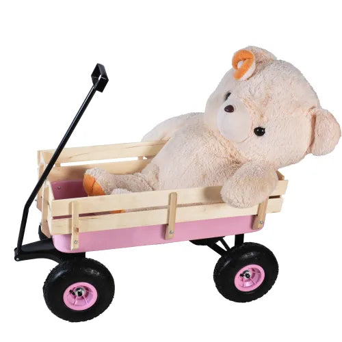 Outdoor Wagon All Terrain Pulling Wood Railing Air Tires Garden Cart