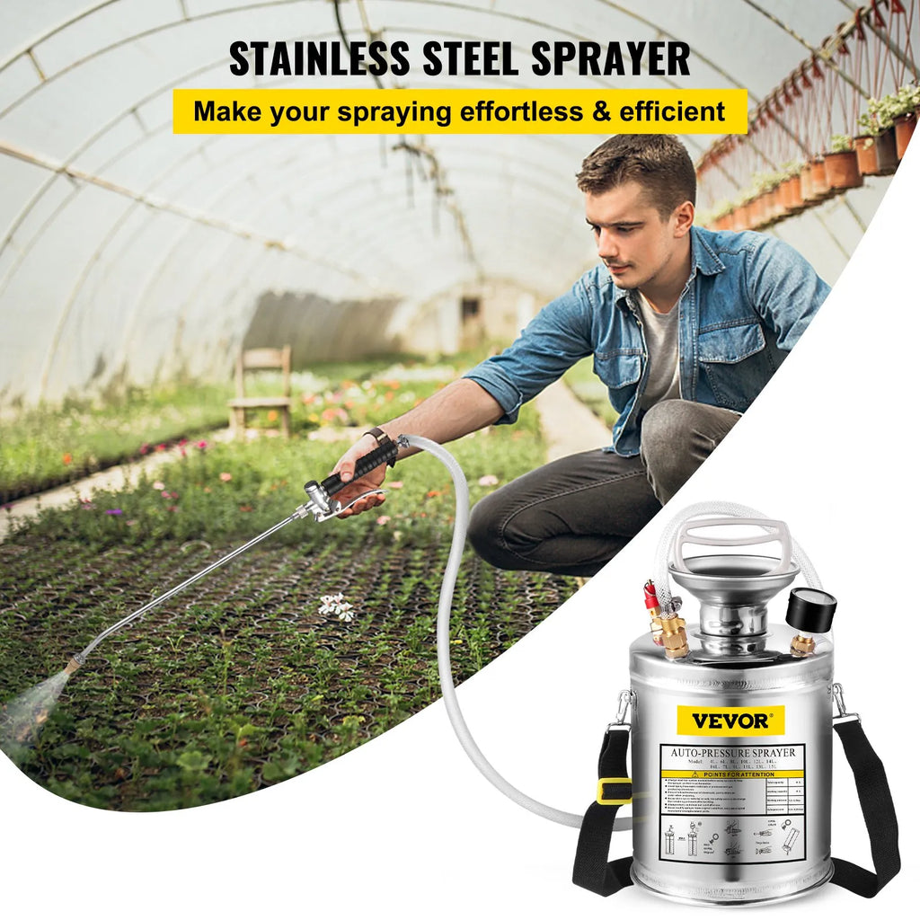 VEVOR 1Gal Stainless Steel, Set With 12Wand Handle 3FT Reinforced Hose