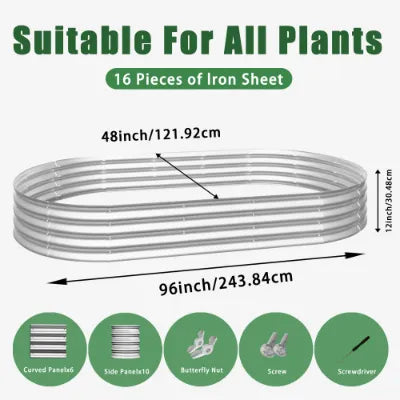 8x4x1ft Raised Garden Bed Kit, Galvanized Planter Raised Garden Beds For Outdoor For Vegetables,Flowers &Herbs, Heavy Duty, Rust-Resistant, Easy Assembly