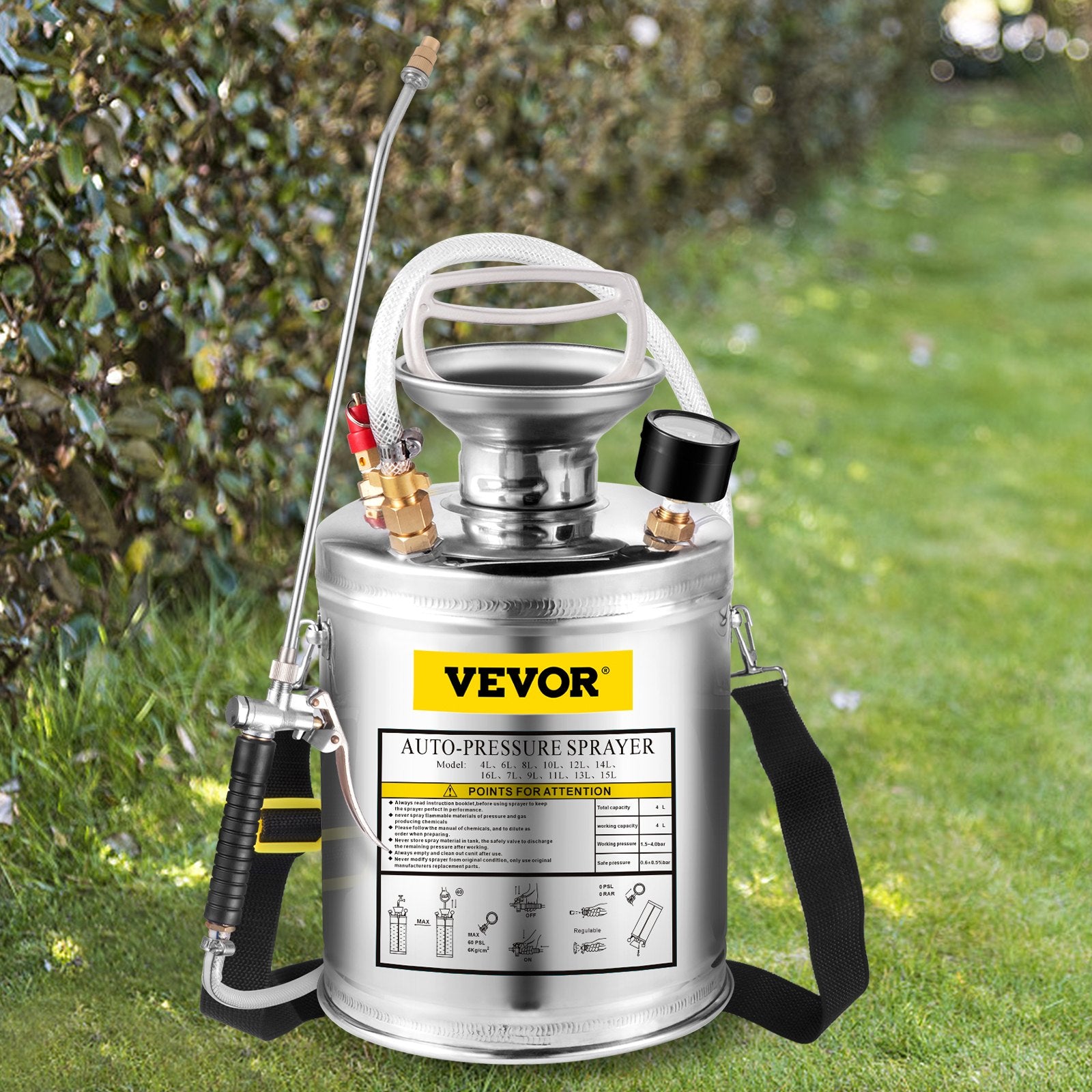 VEVOR 1Gal Stainless Steel, Set With 12Wand Handle 3FT Reinforced Hose